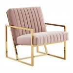 Montgomery Velvet Pinstripe Design Accent Armchair, Gold Frame, Pink, MA28PK