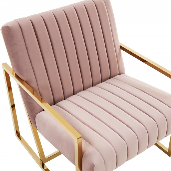 Montgomery Velvet Pinstripe Design Accent Armchair, Gold Frame, Pink, MA28PK