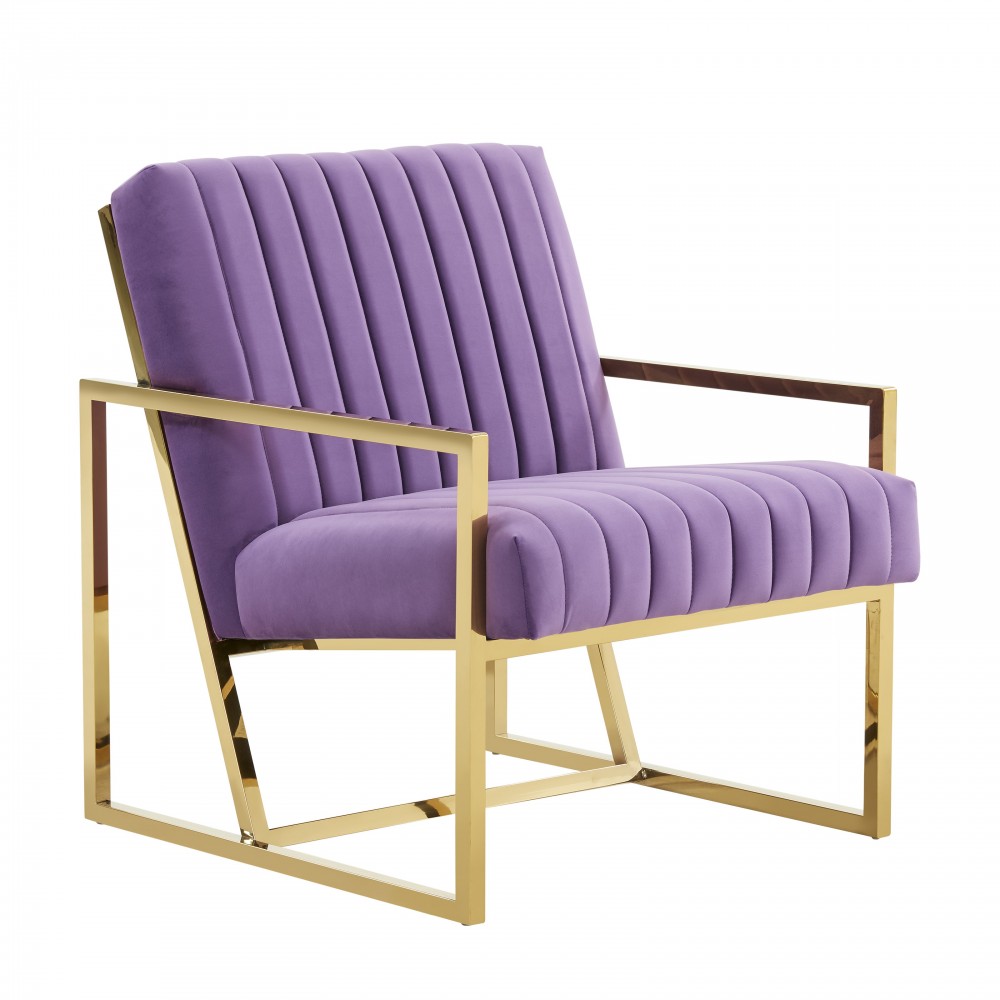 Montgomery Velvet Pinstripe Design Accent Armchair, Gold Frame, Purple, MA28PR