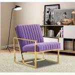 Montgomery Velvet Pinstripe Design Accent Armchair, Gold Frame, Purple, MA28PR