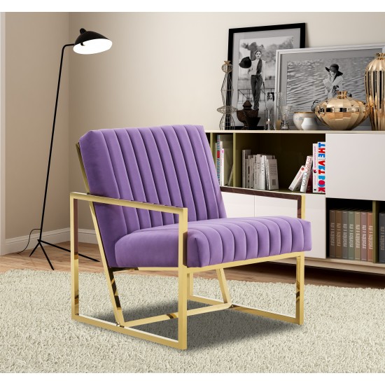 Montgomery Velvet Pinstripe Design Accent Armchair, Gold Frame, Purple, MA28PR