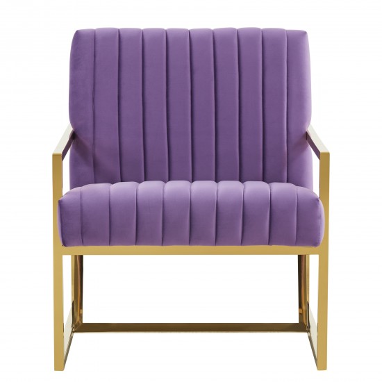 Montgomery Velvet Pinstripe Design Accent Armchair, Gold Frame, Purple, MA28PR