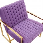 Montgomery Velvet Pinstripe Design Accent Armchair, Gold Frame, Purple, MA28PR