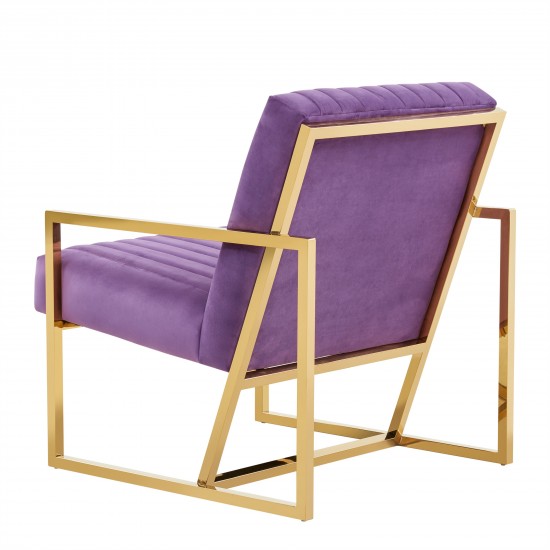 Montgomery Velvet Pinstripe Design Accent Armchair, Gold Frame, Purple, MA28PR