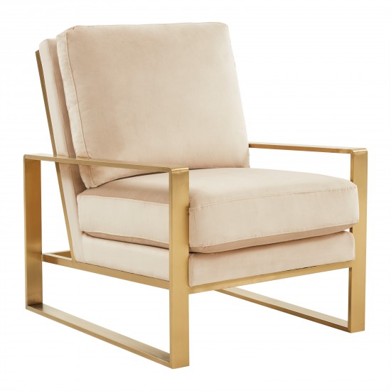 Jefferson Velvet Design Accent Armchair, Gold Brass Finish Frame, Beige, JA29BG