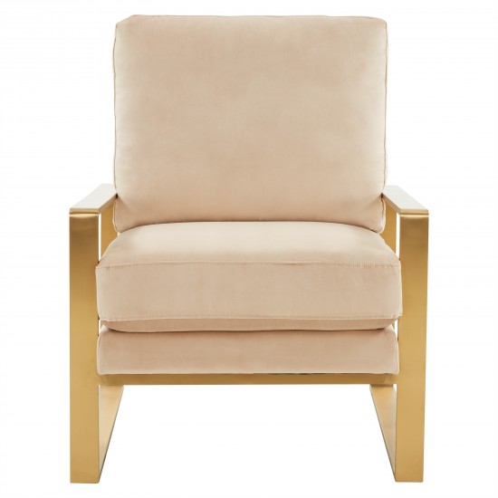 Jefferson Velvet Design Accent Armchair, Gold Brass Finish Frame, Beige, JA29BG