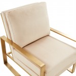 Jefferson Velvet Design Accent Armchair, Gold Brass Finish Frame, Beige, JA29BG