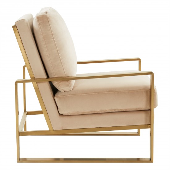 Jefferson Velvet Design Accent Armchair, Gold Brass Finish Frame, Beige, JA29BG