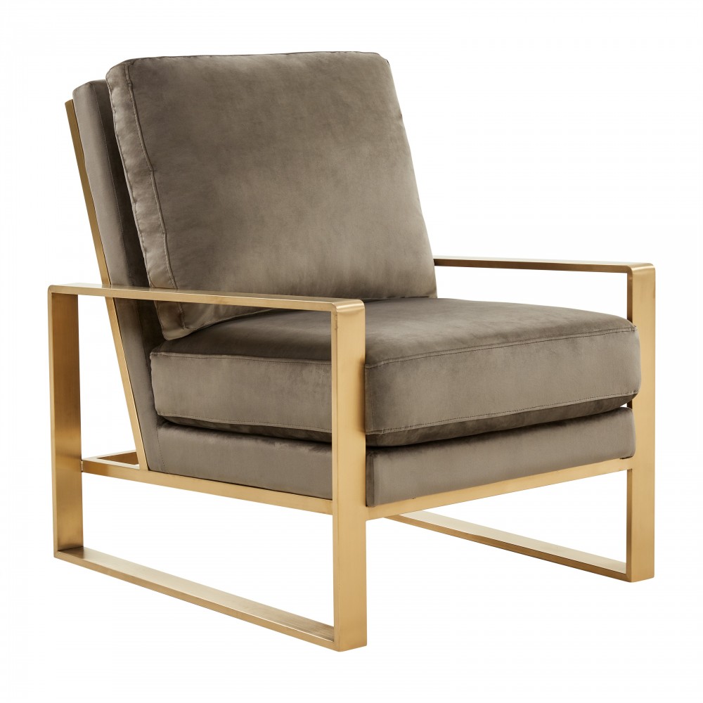 Velvet Design Accent Armchair, Gold Brass Finish Frame, Dark Grey, JA29DGR