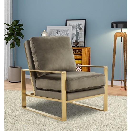 Velvet Design Accent Armchair, Gold Brass Finish Frame, Dark Grey, JA29DGR