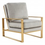 Velvet Design Accent Armchair, Gold Brass Finish Frame, Light Grey, JA29LGR