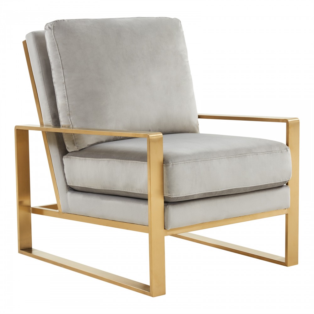 Velvet Design Accent Armchair, Gold Brass Finish Frame, Light Grey, JA29LGR