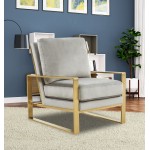 Velvet Design Accent Armchair, Gold Brass Finish Frame, Light Grey, JA29LGR