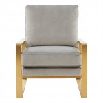 Velvet Design Accent Armchair, Gold Brass Finish Frame, Light Grey, JA29LGR