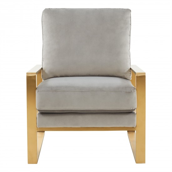 Velvet Design Accent Armchair, Gold Brass Finish Frame, Light Grey, JA29LGR