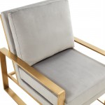 Velvet Design Accent Armchair, Gold Brass Finish Frame, Light Grey, JA29LGR