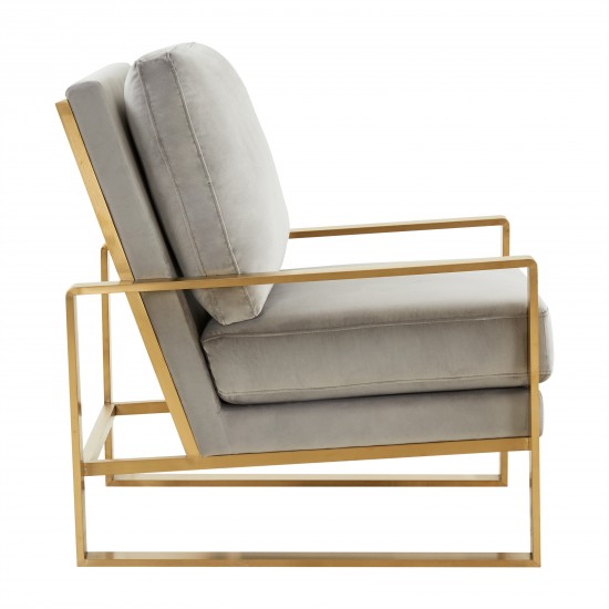 Velvet Design Accent Armchair, Gold Brass Finish Frame, Light Grey, JA29LGR