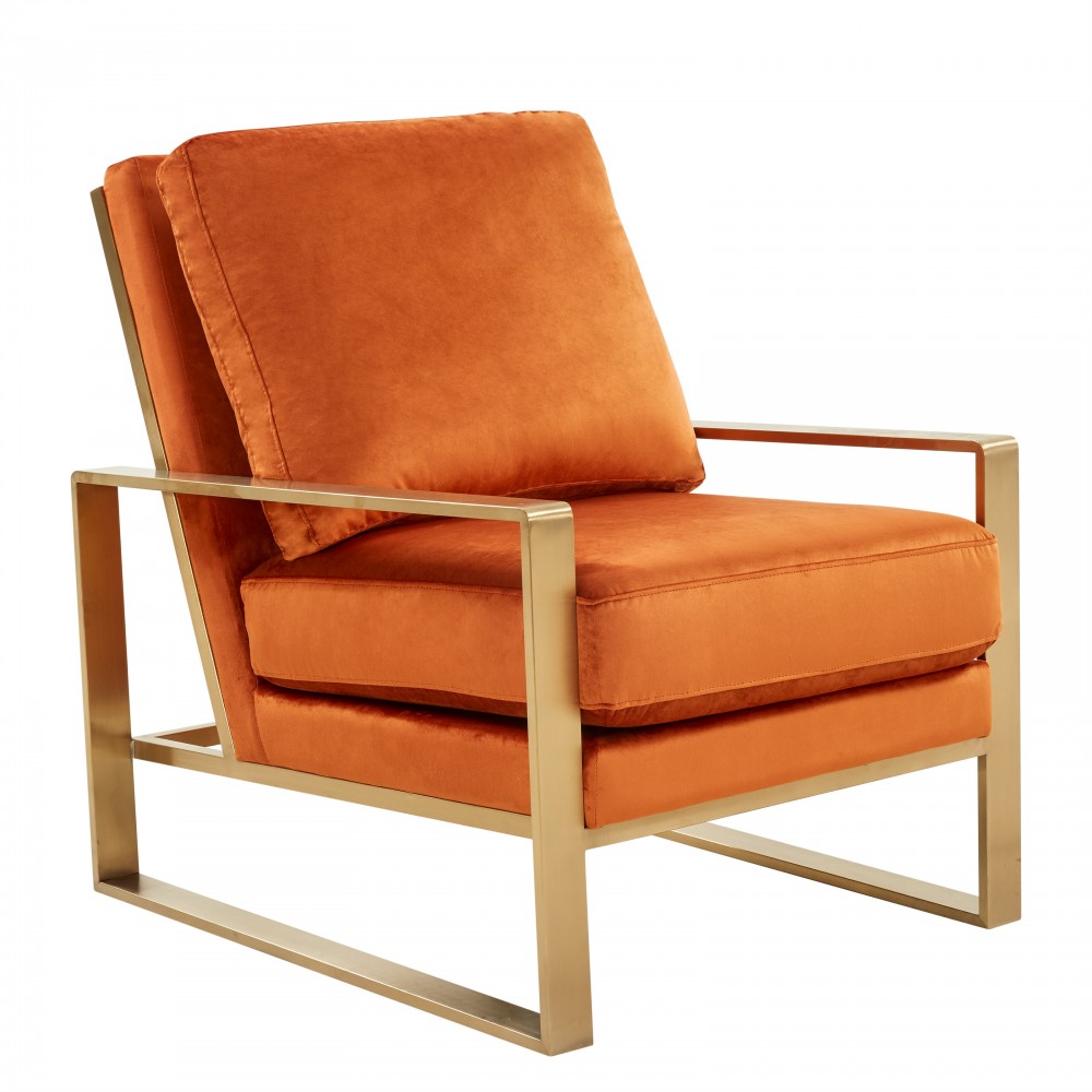 Jefferson Velvet Design Accent Armchair, Gold Brass, Orange Marmalade, JA29OR