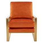 Jefferson Velvet Design Accent Armchair, Gold Brass, Orange Marmalade, JA29OR