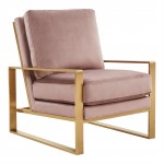 Jefferson Velvet Design Accent Armchair, Gold Brass Finish Frame, Pink, JA29PK