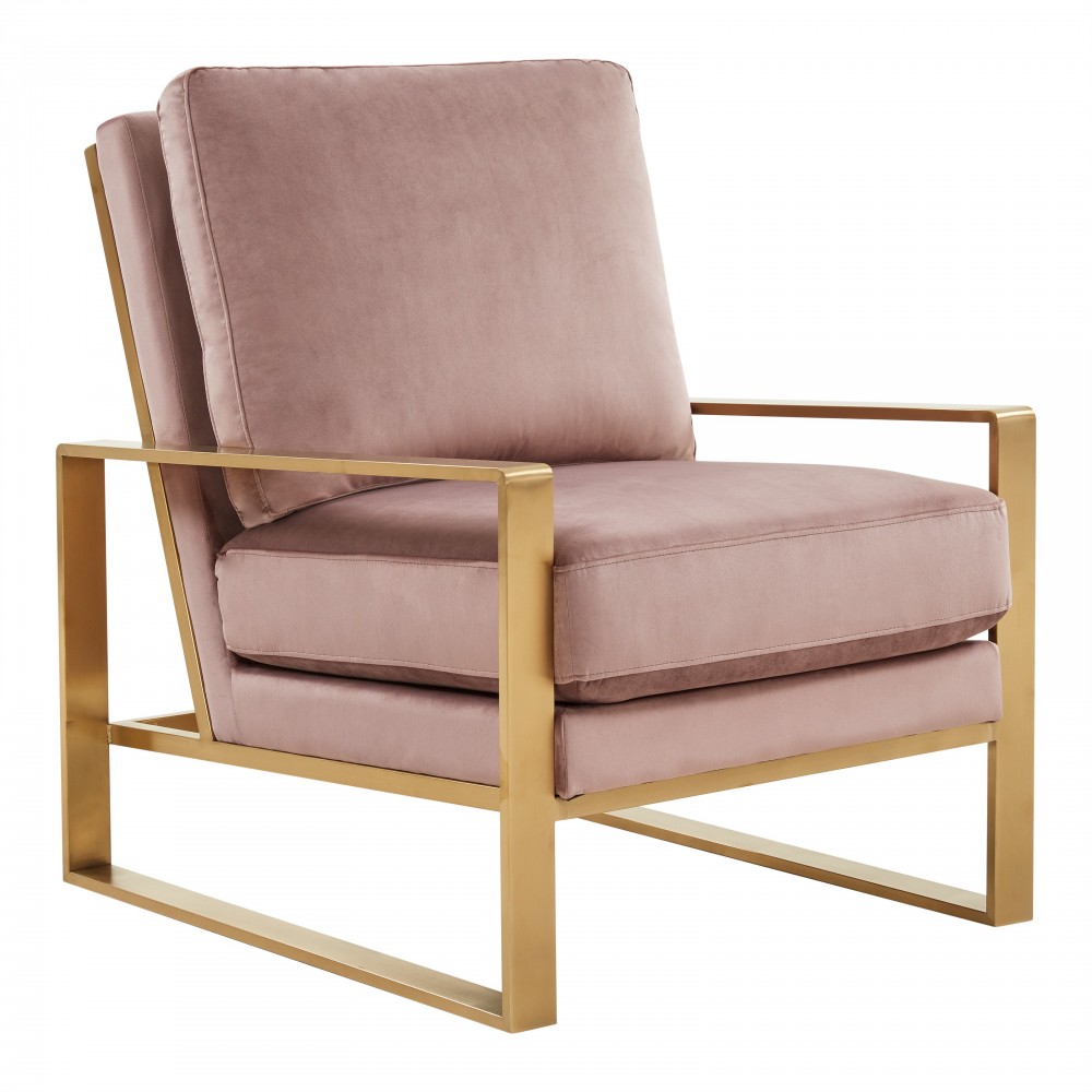 Jefferson Velvet Design Accent Armchair, Gold Brass Finish Frame, Pink, JA29PK