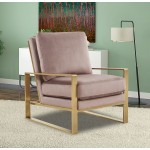 Jefferson Velvet Design Accent Armchair, Gold Brass Finish Frame, Pink, JA29PK