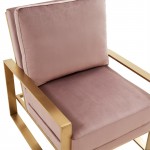 Jefferson Velvet Design Accent Armchair, Gold Brass Finish Frame, Pink, JA29PK