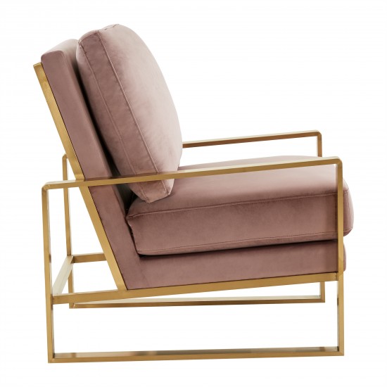 Jefferson Velvet Design Accent Armchair, Gold Brass Finish Frame, Pink, JA29PK