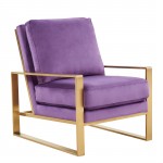 Jefferson Velvet Design Accent Armchair, Gold Brass Finish Frame, Purple, JA29PR