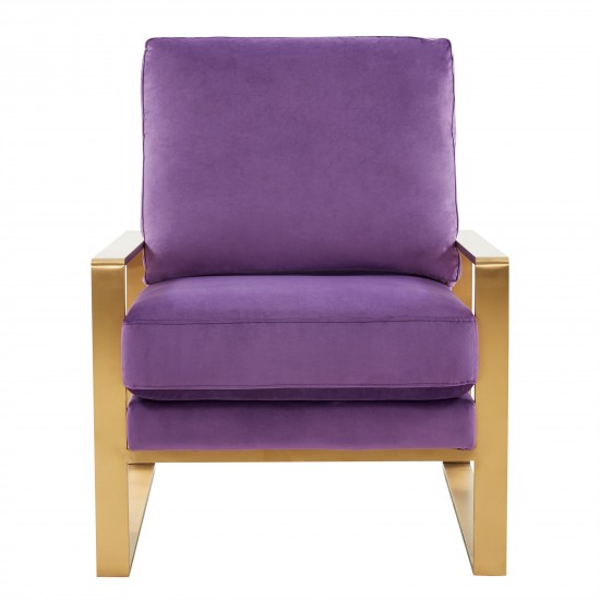 Jefferson Velvet Design Accent Armchair, Gold Brass Finish Frame, Purple, JA29PR