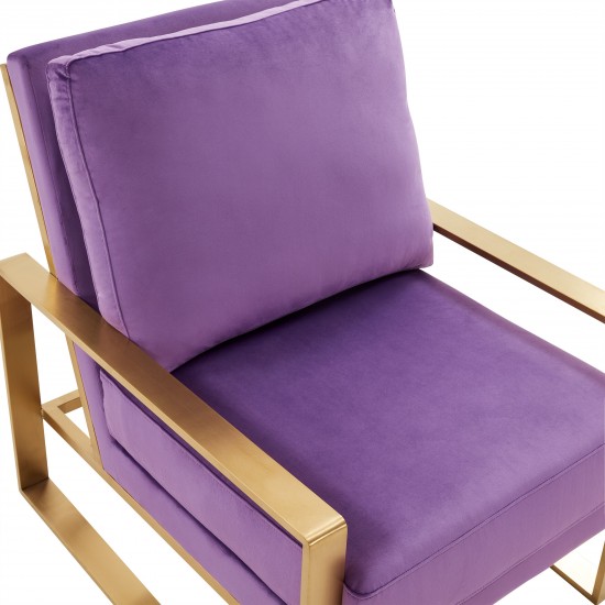 Jefferson Velvet Design Accent Armchair, Gold Brass Finish Frame, Purple, JA29PR