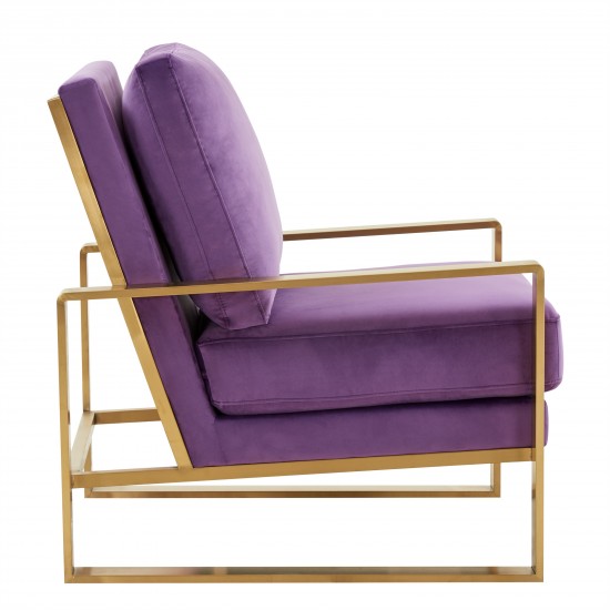 Jefferson Velvet Design Accent Armchair, Gold Brass Finish Frame, Purple, JA29PR