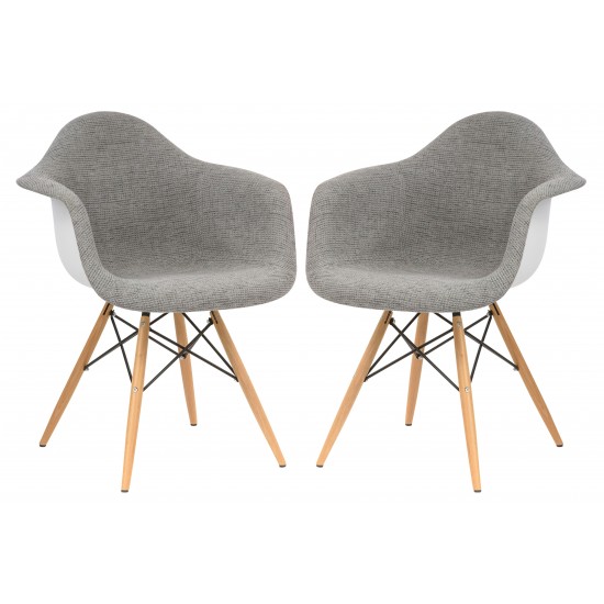 LeisureMod Willow Fabric Eiffel Accent Chair, Set of 2, Grey, W24GRT2