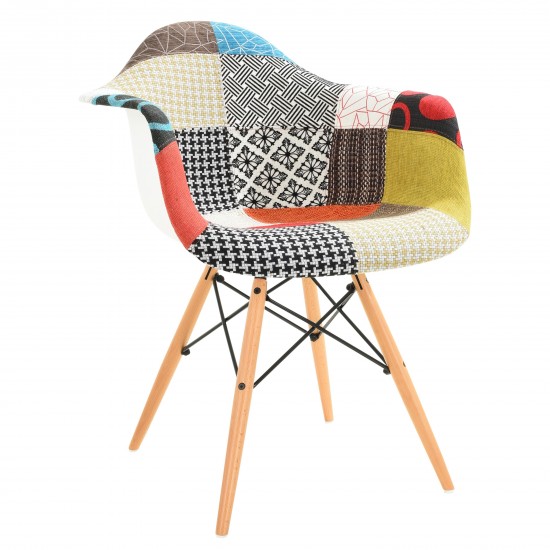 Willow Multi-Colored Patchwork Fabric Eiffel Accent Chair, Multi-Color, W24M