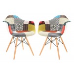 Multi-Colored Patchwork Fabric Eiffel Accent Chair Set of 2, Multi-Color, W24M2