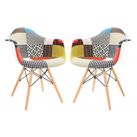 Multi-Colored Patchwork Fabric Eiffel Accent Chair Set of 2, Multi-Color, W24M2