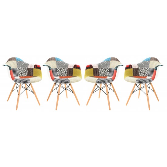 Multi-Colored Patchwork Fabric Eiffel Accent Chair Set of 4, Multi-Color, W24M4