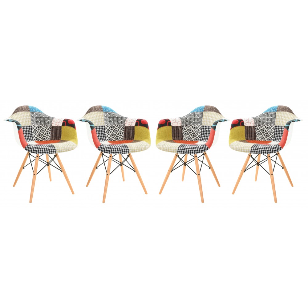 Multi-Colored Patchwork Fabric Eiffel Accent Chair Set of 4, Multi-Color, W24M4 Multi-Colored Patchwork Fabric Eiffel Accent Chair Set of 4, Multi-Color, W24M4