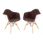 Willow Velvet Eiffel Wooden Base Accent Chair Set of 2, Coffee Brown, W24VBR2