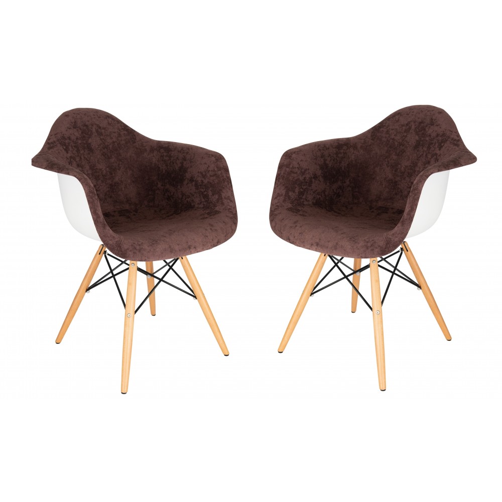 Willow Velvet Eiffel Wooden Base Accent Chair Set of 2, Coffee Brown, W24VBR2