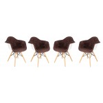 Willow Velvet Eiffel Wooden Base Accent Chair Set of 4, Coffee Brown, W24VBR4