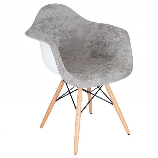 LeisureMod Willow Velvet Eiffel Wooden Base Accent Chair, Cloudy Grey, W24VGR