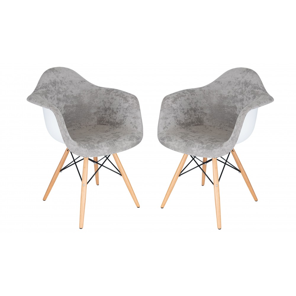 Willow Velvet Eiffel Wooden Base Accent Chair Set of 2, Cloudy Grey, W24VGR2