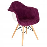 LeisureMod Willow Velvet Eiffel Wooden Base Accent Chair, Purple, W24VPR