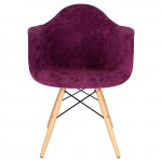 LeisureMod Willow Velvet Eiffel Wooden Base Accent Chair, Purple, W24VPR