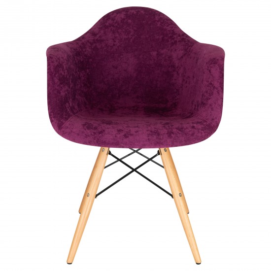 LeisureMod Willow Velvet Eiffel Wooden Base Accent Chair, Purple, W24VPR