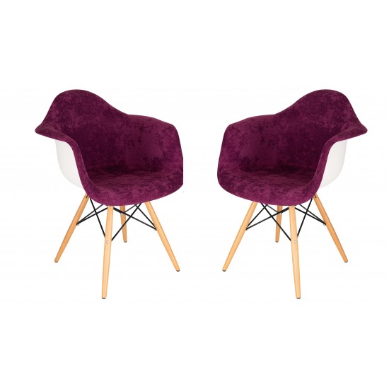 Willow Velvet Eiffel Wooden Base Accent Chair Set of 2, Purple, W24VPR2