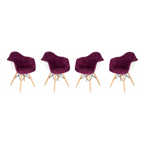 Willow Velvet Eiffel Wooden Base Accent Chair Set of 4, Purple, W24VPR4