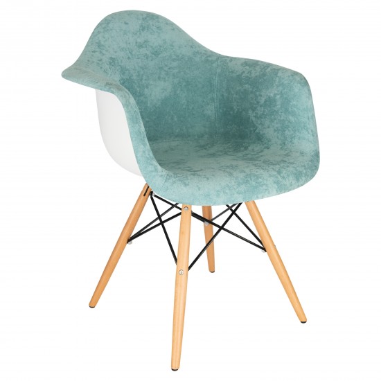 LeisureMod Willow Velvet Eiffel Wooden Base Accent Chair, Teal, W24VTL