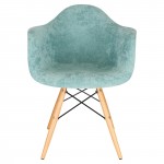 LeisureMod Willow Velvet Eiffel Wooden Base Accent Chair, Teal, W24VTL